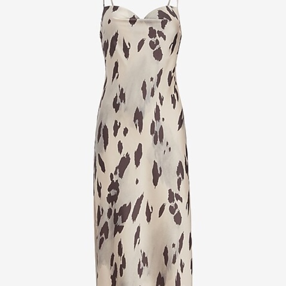 Express Leopard Print Satin Cowl Neck Slip Dress - Picture 3 of 5